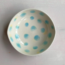 【SALE】水玉模様　ドット　陶器　小鉢　小皿　水色 2枚目の画像