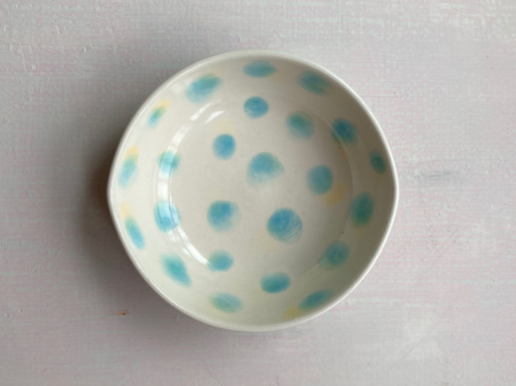 【SALE】水玉模様　ドット　陶器　小鉢　小皿　水色 2枚目の画像