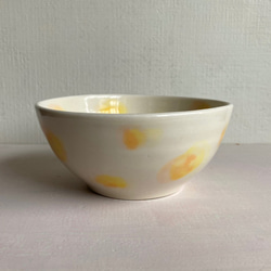【SALE】水玉模様　ドット　陶器　ボウル　スープ　オレンジ 1枚目の画像
