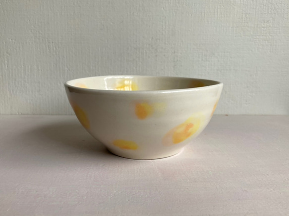【SALE】水玉模様　ドット　陶器　ボウル　スープ　オレンジ 1枚目の画像