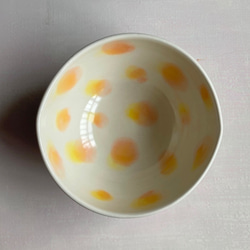 【SALE】水玉模様　ドット　陶器　ボウル　スープ　オレンジ 2枚目の画像