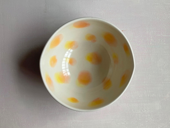 【SALE】水玉模様　ドット　陶器　ボウル　スープ　オレンジ 2枚目の画像