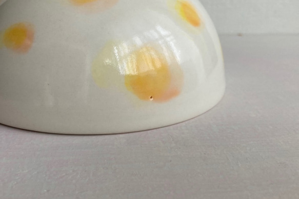 【SALE】水玉模様　ドット　陶器　ボウル　スープ　オレンジ 4枚目の画像