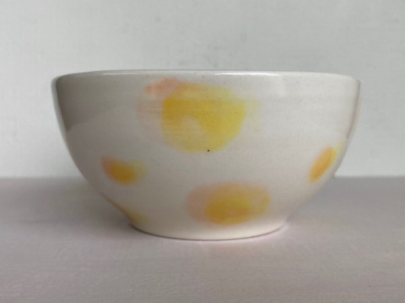 【SALE】水玉模様　ドット　陶器　ボウル　スープ　オレンジ 5枚目の画像