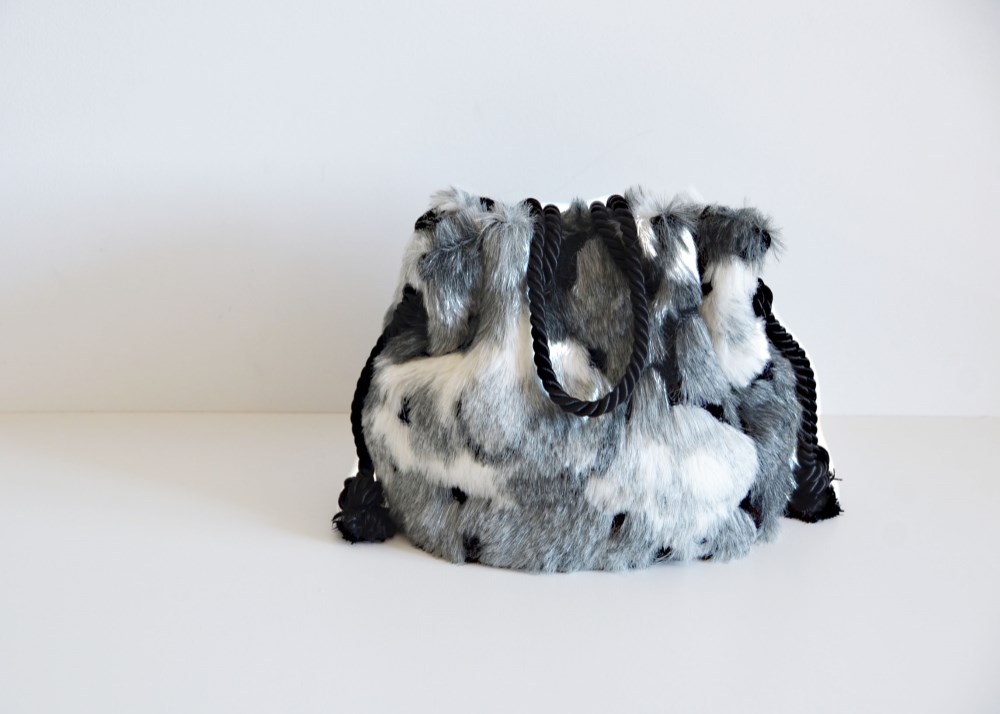 数量限定!! イタリア製ジャガード レオパード エコファーマリンバッグ シルバーグレー