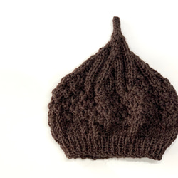 新作!! ウール手編みどんぐり帽子　ブラウン　フリーサイズ　プチギフト 1枚目の画像