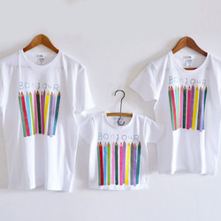 親子3人お揃い色えんぴつTシャツセット 親子おそろいコーデ ホワイト