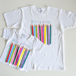セット購入でお得　PaPaとKidsのおそろい色えんぴつTシャツセット 親子リンクコーデ ホワイト【夏の福袋】父の日にも 2枚目の画像