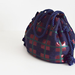 新款！意大利製造 馬海毛混紡格紋金屬絲 Marine Bag 紅色 x 海軍藍 第3張的照片