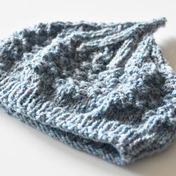 再販‼︎ 柔らか手編みのどんぐりニット帽子　ブルーグレー　フリーサイズ　プチギフト 2枚目の画像
