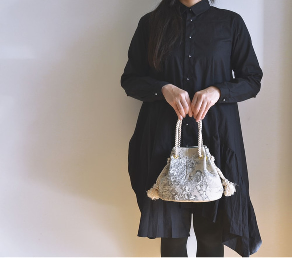 数量限定！トワルドジュイ サテンロープ マリンバッグ サンドベージュ（Toile de Jouy） 和装や浴衣にも！ マリンバッグ サテンロープ de Jouy et