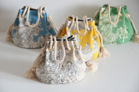 数量限定！トワルドジュイ サテンロープ マリンバッグ サンドベージュ（Toile de Jouy） 和装や浴衣にも！ マリンバッグ サテンロープ de Jouy et