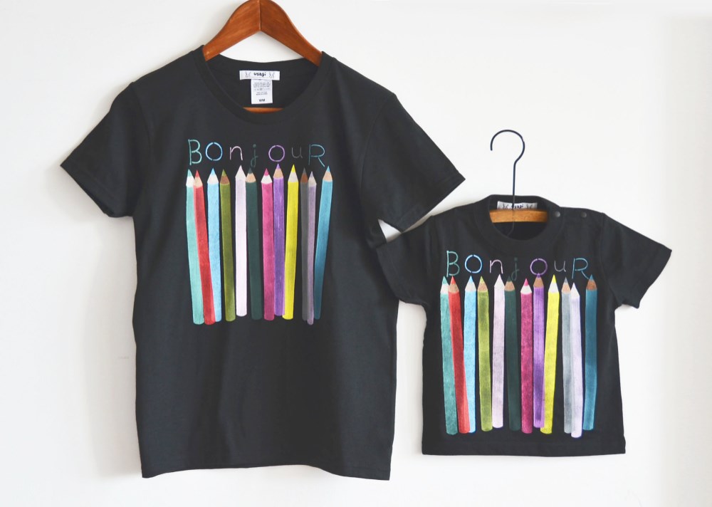 セット購入でお得 お親子おそろいTシャツセット ”色えんぴつ” Tシャツ  リンクコーデ　ブラック【夏の福袋】