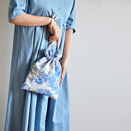 数量限定!トワルドジュイ 2way巾着ショルダーバッグ ブルー（Toile de