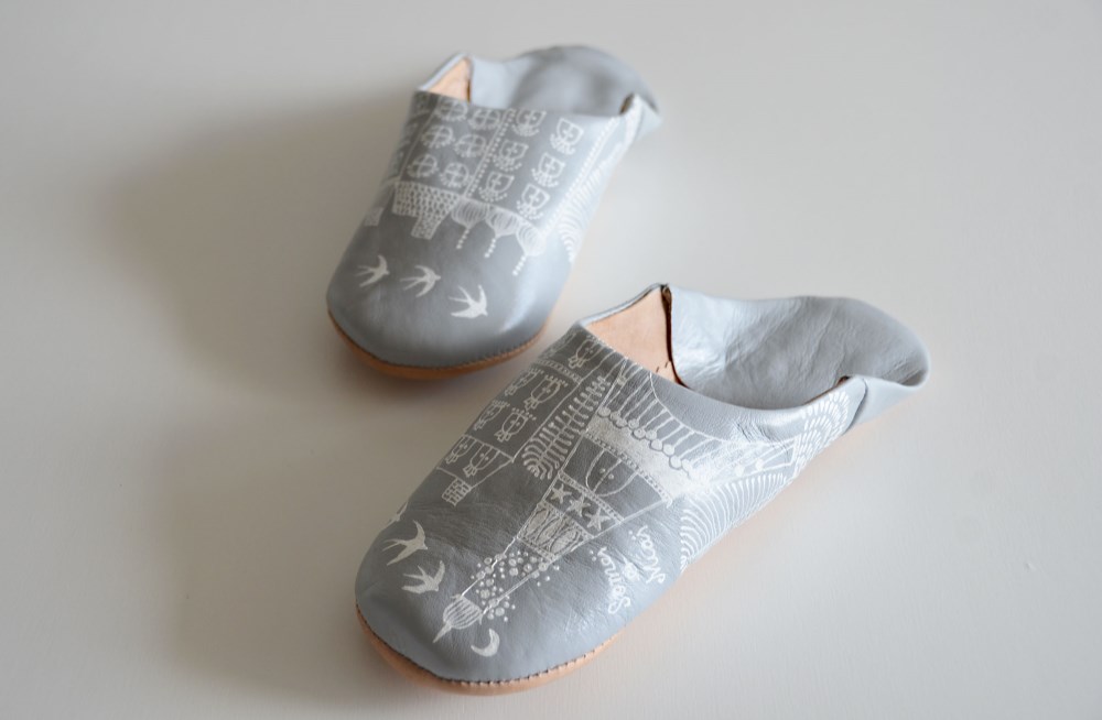 最後の1点！バブーシュ（革スリッパ）スノーグレー 大きめサイズ 新居　新生活にも