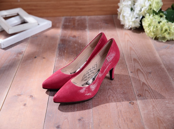 Cinderella-熱戀薔薇紅-尖頭真皮高跟鞋 第3張的照片