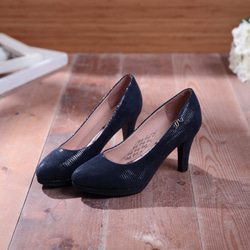 Bella-ブランド青黒 - マイクロチップレザーハイヒールの靴 3枚目の画像