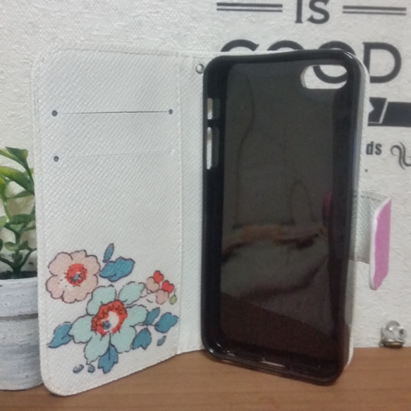 花柄(ブルー)♡iPhoneSE/5/5s手帳型ケース 2枚目の画像