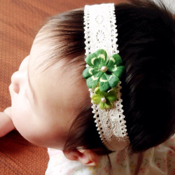 【再販】ヘアバンドforBaby(ポップ・四つ葉のクローバー) 1枚目の画像