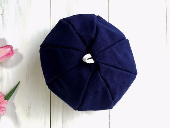 春SALE!｛30％OFF｝Cootonknit-Beret / Navy×Ivoryコットン天竺 春夏ベレー 3枚目の画像