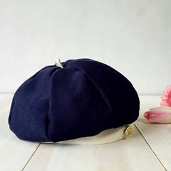 春SALE!｛30％OFF｝Cootonknit-Beret / Navy×Ivoryコットン天竺 春夏ベレー 5枚目の画像