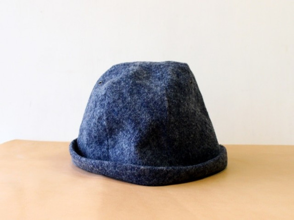 HELMA HAT | FLANNEL DENIM 赤耳セルビッチ起毛デニム 折り返しハット【M：56~59cm】 2枚目の画像