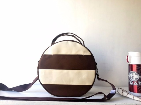 【受注生産】DOT LINE BAG/ DARK BROWN×ECRU 2WAYショルダー 3枚目の画像