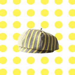 春SALE!｛30％OFF｝summer border beret/ yellow×gray 綿天竺ボーダーベレー 3枚目の画像