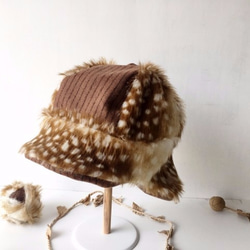 DEERCAP | WOOLSTRIPE×BANBIFUR【M】  耳まであったかバンビのファー帽子 1枚目の画像