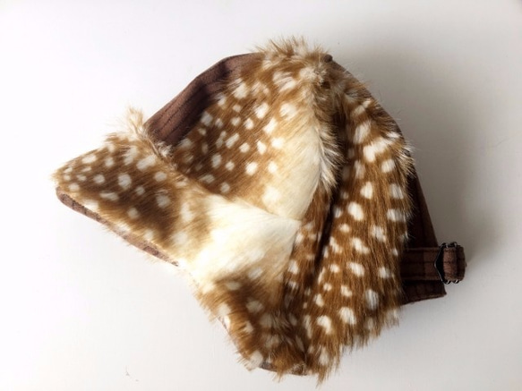 DEERCAP | WOOLSTRIPE×BANBIFUR【M】  耳まであったかバンビのファー帽子 6枚目の画像