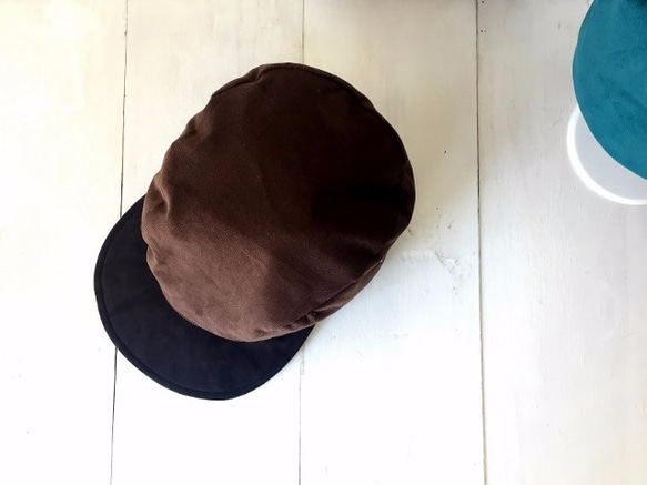 WOTING CAP | コーデュロイ＆スエードのコンビ*ソフトキャップ*creema限定１点のみ*ココアブラウン 2枚目の画像