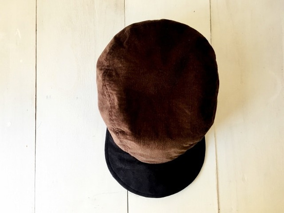 ”one-washd" WOTING CAP | コーデュロイ×スエードコンビキャップ*ココアブラウン 5枚目の画像