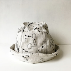 マルハネ・エンブロイダリー HELMA HAT｜LINEN GRAYBEIGE *手描き刺繍*絵の帽子 10枚目の画像