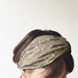 "maruhane-embroidery" ｜TURBAN c/#BEIGE　手描き刺繍ターバン*ヘアバンド 6枚目の画像