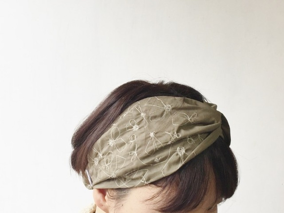 "maruhane-embroidery" ｜TURBAN c/#BEIGE　手描き刺繍ターバン*ヘアバンド 6枚目の画像