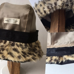 HELMA HAT｜LEOPARD FUR EAR【M】ブラックウール&レオパード柄エコファー コンビハット 4枚目の画像