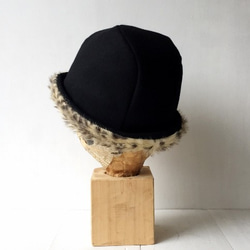 HELMA HAT｜LEOPARD FUR EAR【M】ブラックウール&レオパード柄エコファー コンビハット 8枚目の画像