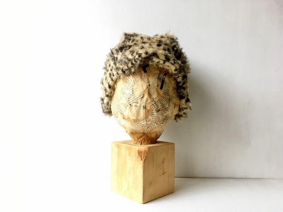 ALLFUR LEOPARD CAP【M】レオーパード柄エコファー*小さなつば*折り返しイヤーマフ帽 4枚目の画像