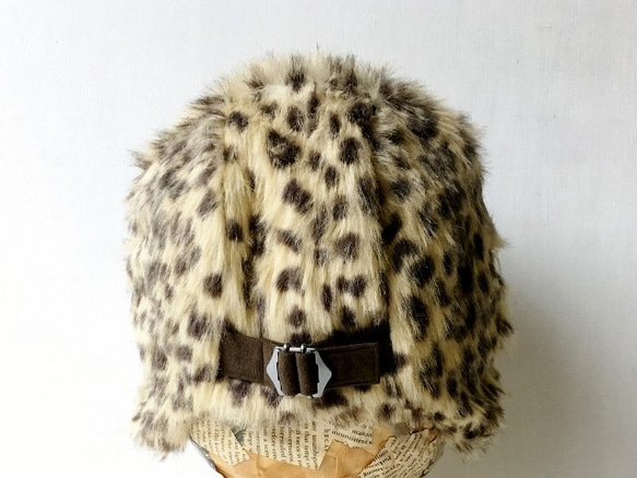 ALLFUR LEOPARD CAP【M】レオーパード柄エコファー*小さなつば*折り返しイヤーマフ帽 7枚目の画像