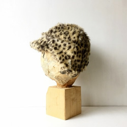 ALLFUR LEOPARD CAP【M】レオーパード柄エコファー*小さなつば*折り返しイヤーマフ帽 5枚目の画像