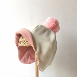 KODOMOBOUSHI WOOL OFFWHITE/PINK 51-54cm（3-5歳） 1枚目の画像