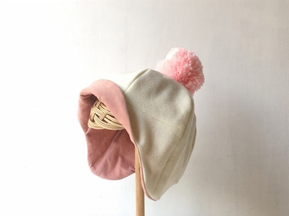 KODOMOBOUSHI WOOL OFFWHITE/PINK 51-54cm（3-5歳） 1枚目の画像