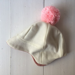 KODOMOBOUSHI WOOL OFFWHITE/PINK 51-54cm（3-5歳） 2枚目の画像