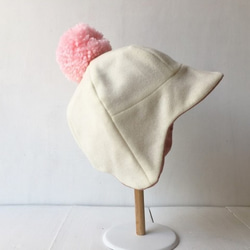 KODOMOBOUSHI WOOL OFFWHITE/PINK 51-54cm（3-5歳） 3枚目の画像