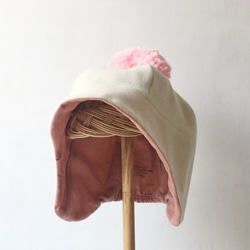 KODOMOBOUSHI WOOL OFFWHITE/PINK 51-54cm（3-5歳） 4枚目の画像