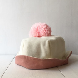 KODOMOBOUSHI WOOL OFFWHITE/PINK 51-54cm（3-5歳） 5枚目の画像