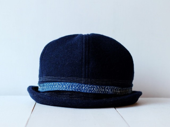 SAILOR HAT | WOOL AI-SASHIKO RIBBON 【M:56~59cm】 1枚目の画像