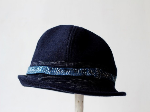 SAILOR HAT | WOOL AI-SASHIKO RIBBON 【M:56~59cm】 3枚目の画像