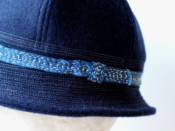 SAILOR HAT | WOOL AI-SASHIKO RIBBON 【M:56~59cm】 6枚目の画像