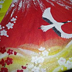 日本画　「紅白梅と富士山」 　油彩　風水画 3枚目の画像